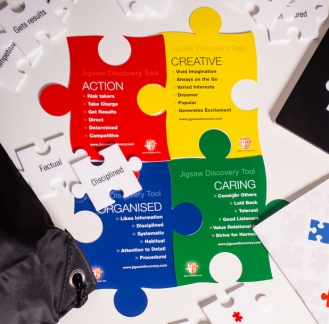 Jigsaw Discovery Tool training materials showing behavioural styles puzzle.