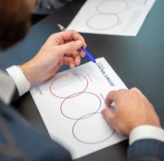 Participant working on problem-solving and decision-making training worksheet.