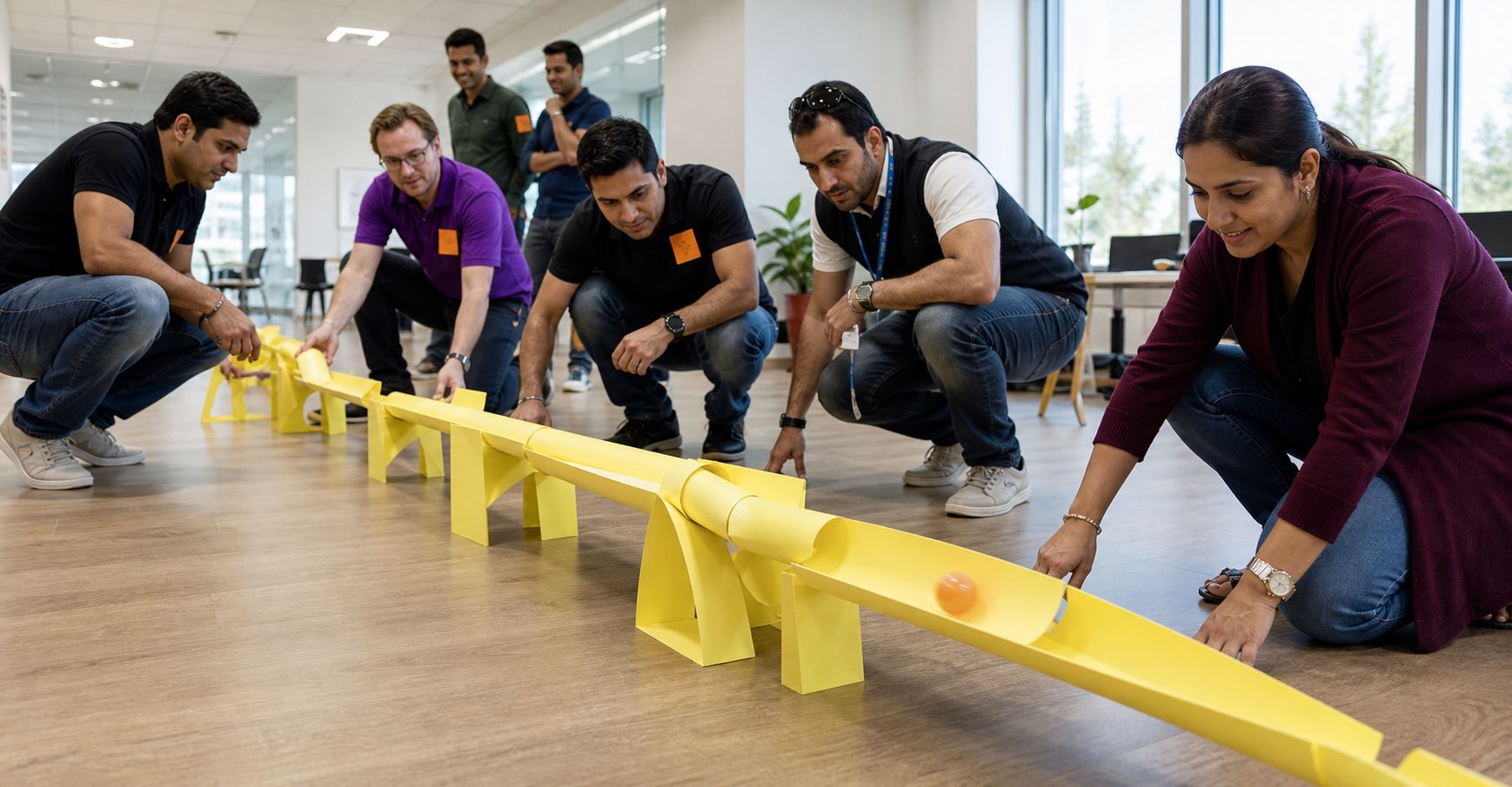 Team doing a Rollaball indoor team building activity