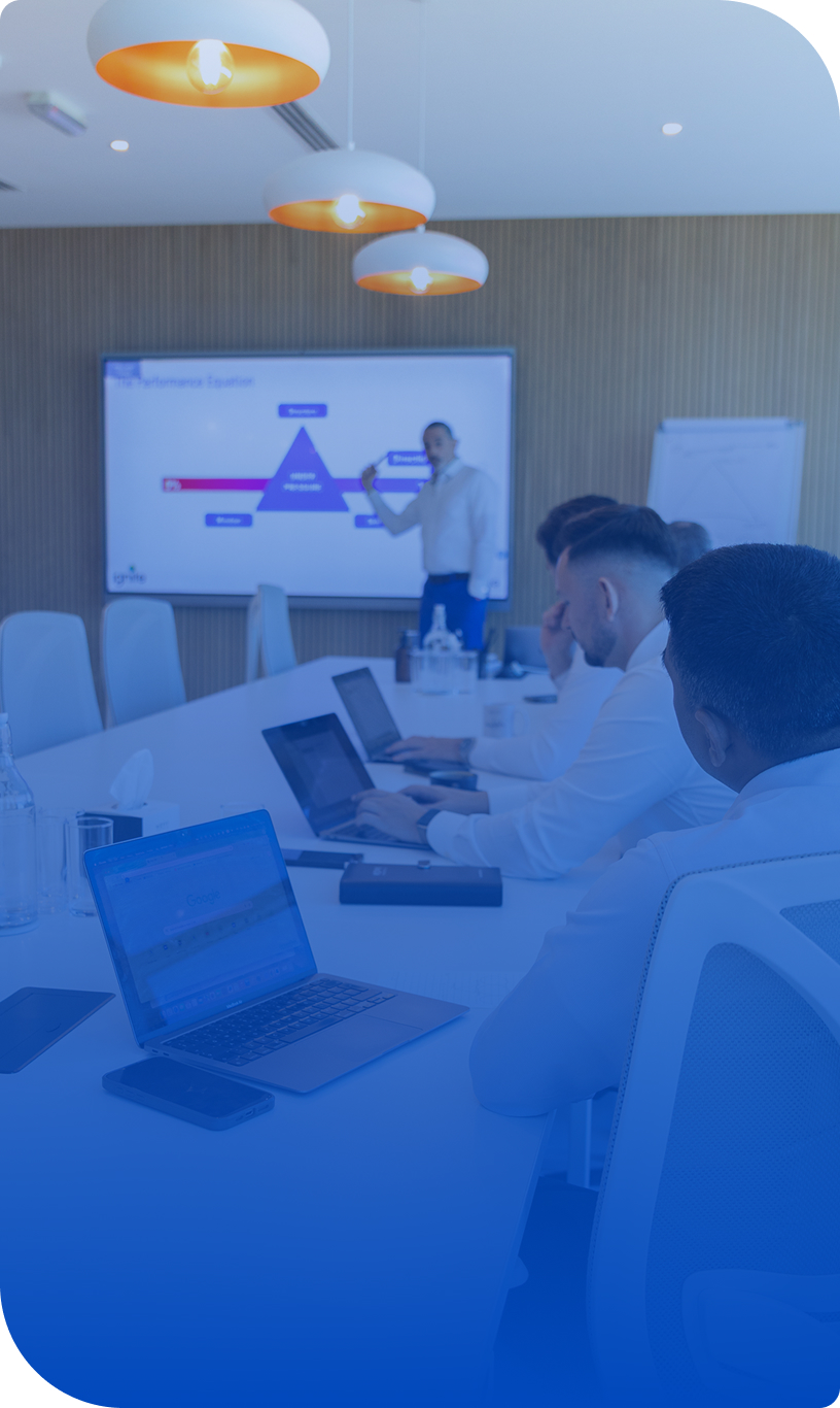 Red2Blue leadership training session in Dubai with Ignite facilitator and team workshop.