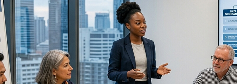 woman discussing ai
